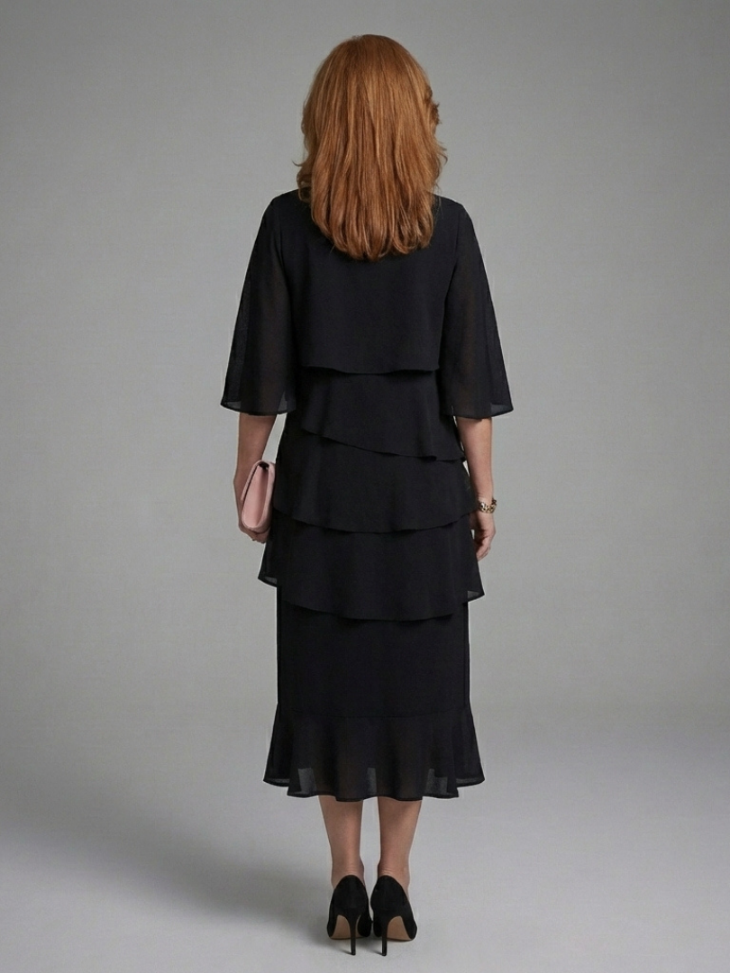 Maeline - Layered Sleeve Midi Dress