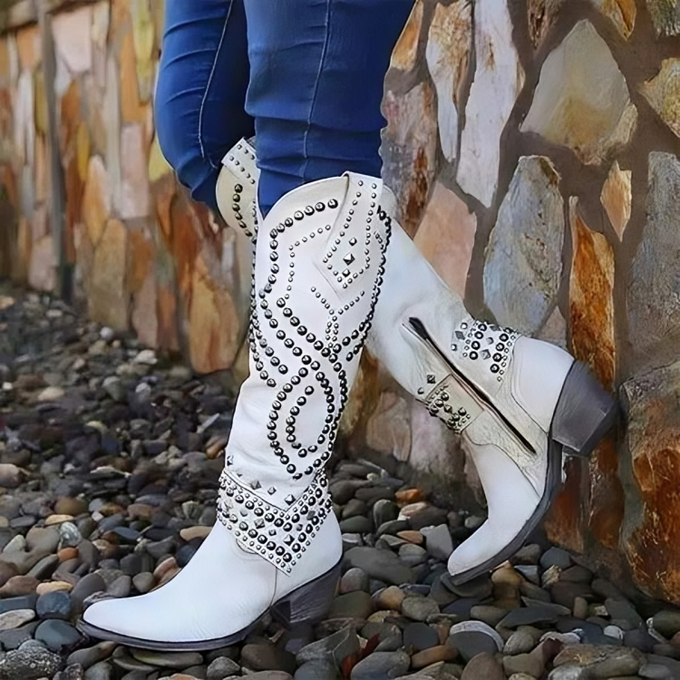 Valerie - Studded Western Knee-High Boots