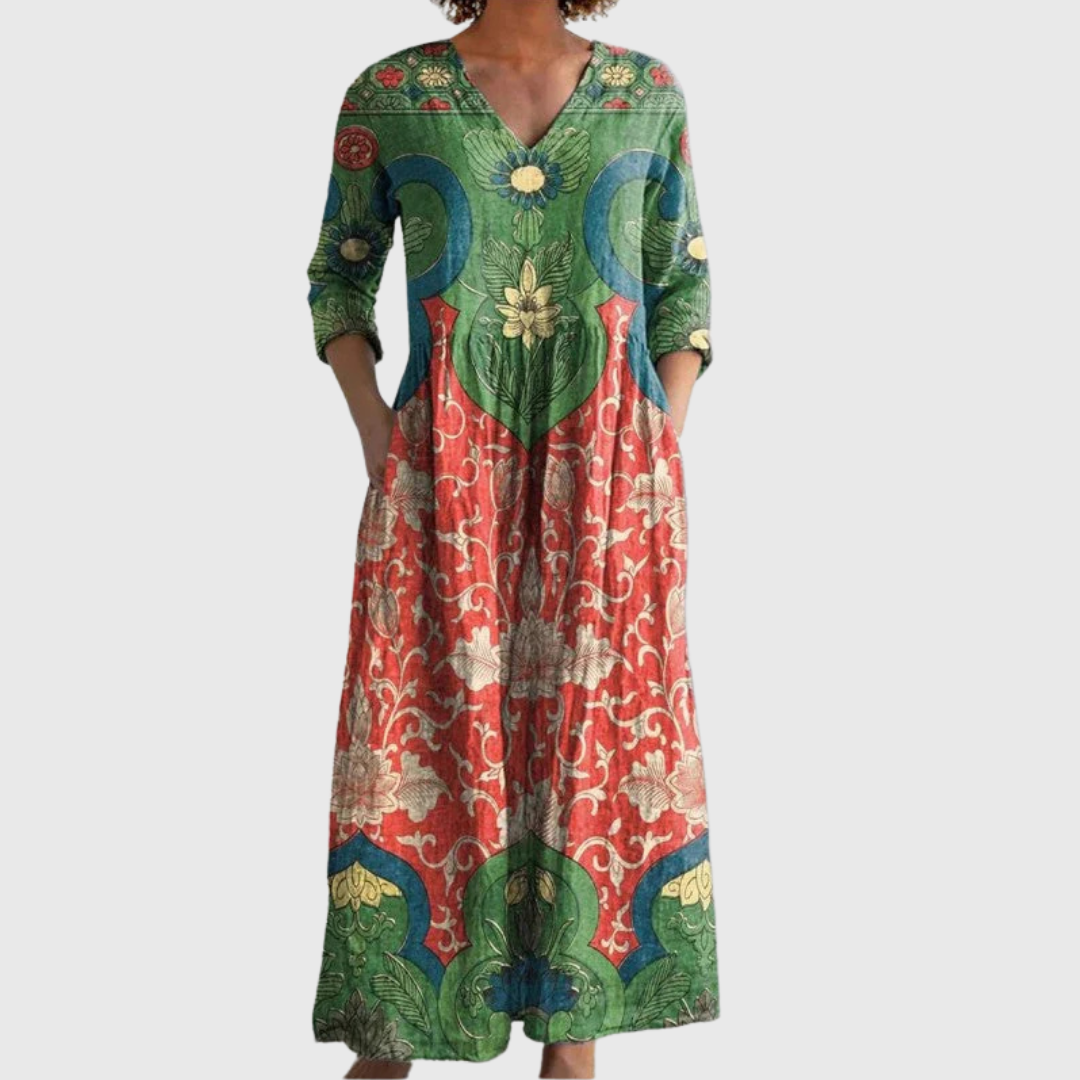 Aileen – Vintage Floral Maxi Dress with Feminine Silhouette