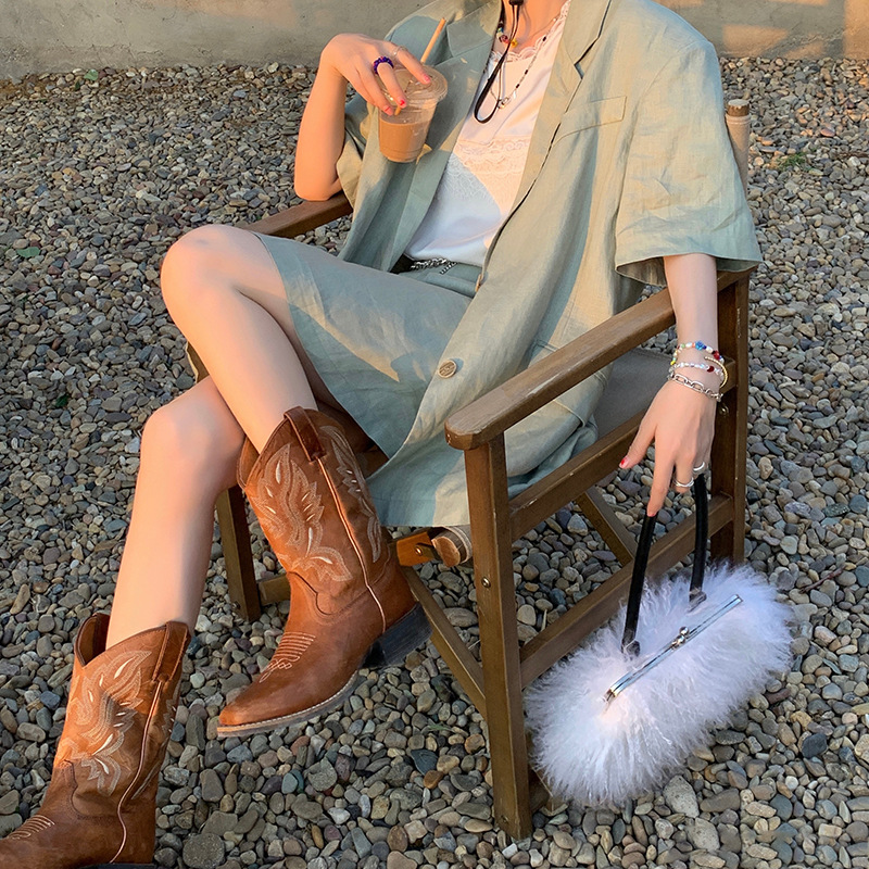 Genevieve - Embroidered Mid-Calf Boots