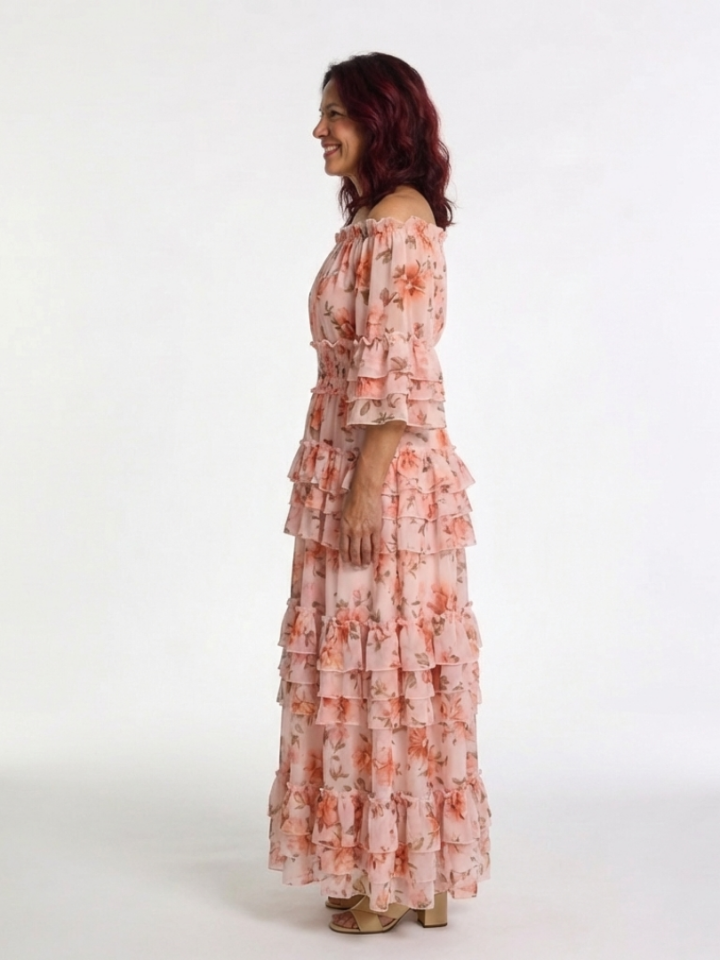 Sally - Off-Shoulder Floral Ruffle Maxi Dress