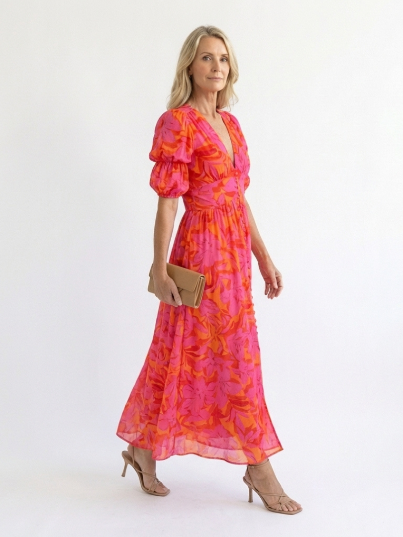 Devina - Floral V-Neck Midi Dress