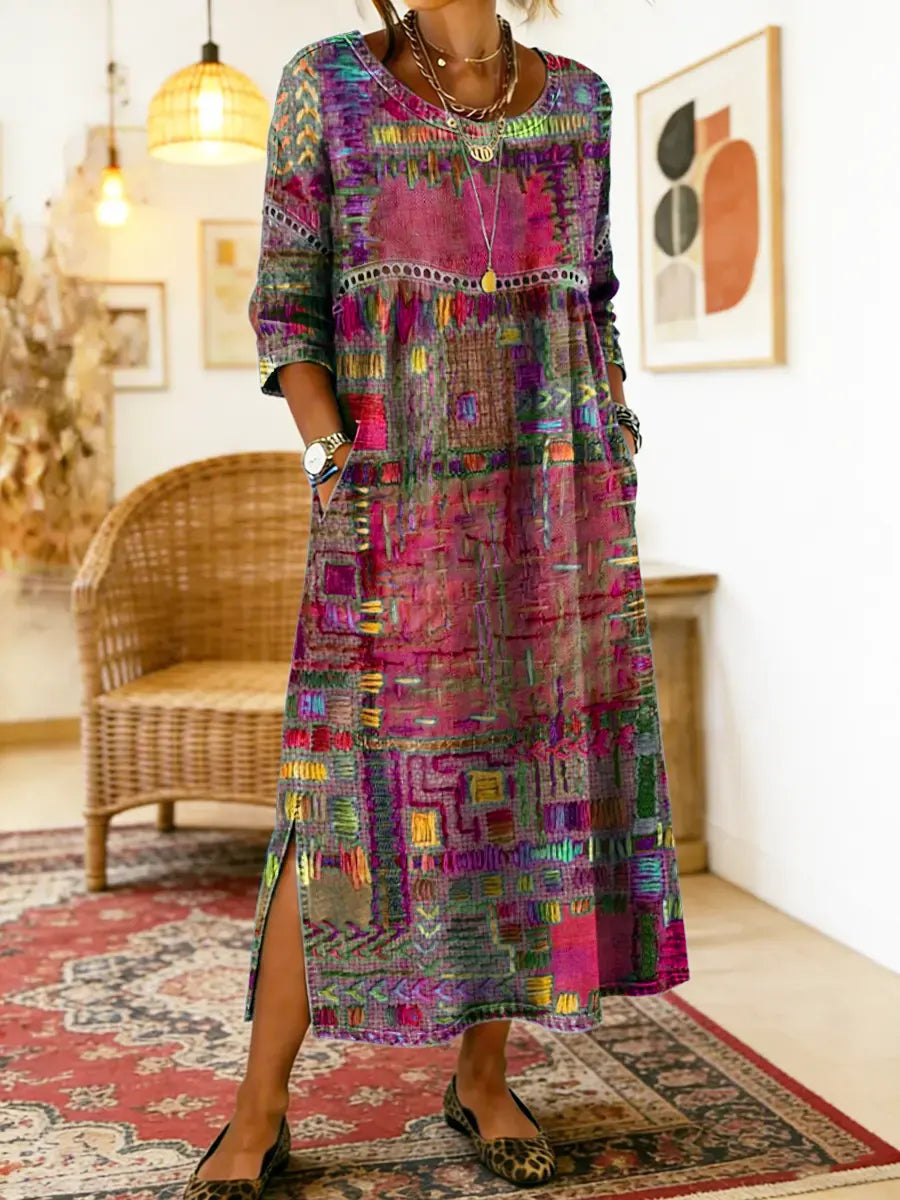 Jecka - Printed Dress with Ethnic Patchwork