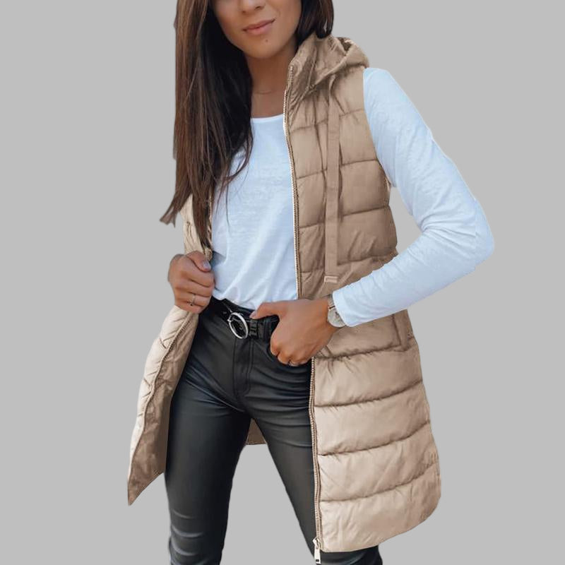 Zaira - Casual Sleeveless Hood Long Puffer Vest