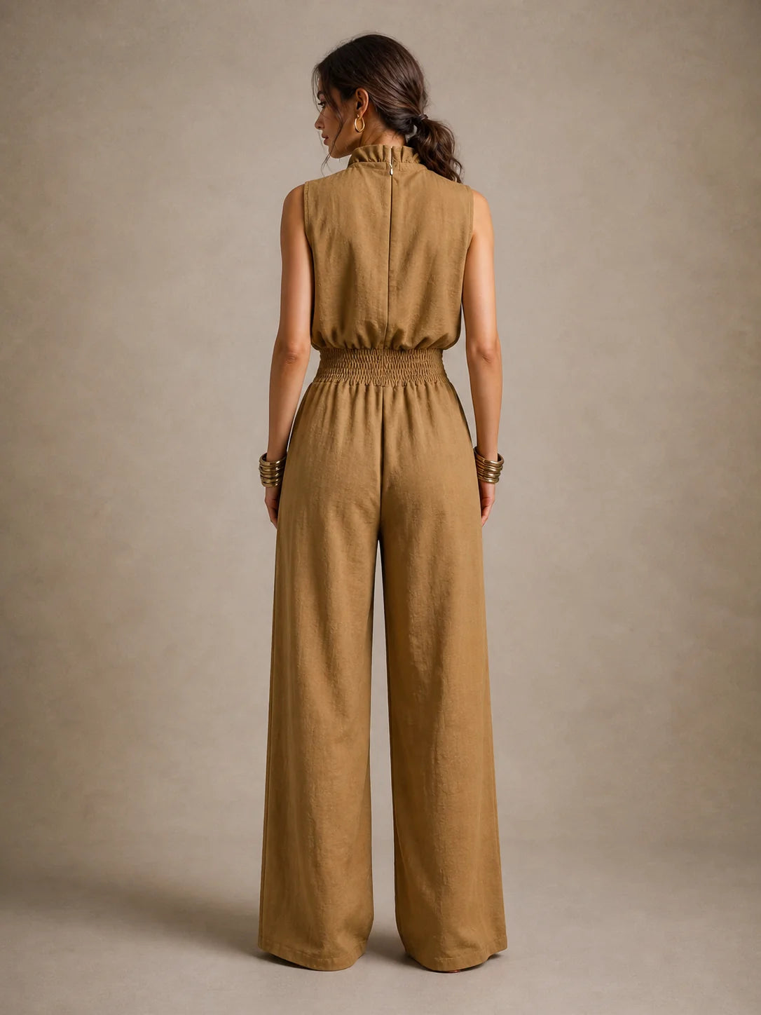 Louisa - Wide Leg Camel Jumpsuit