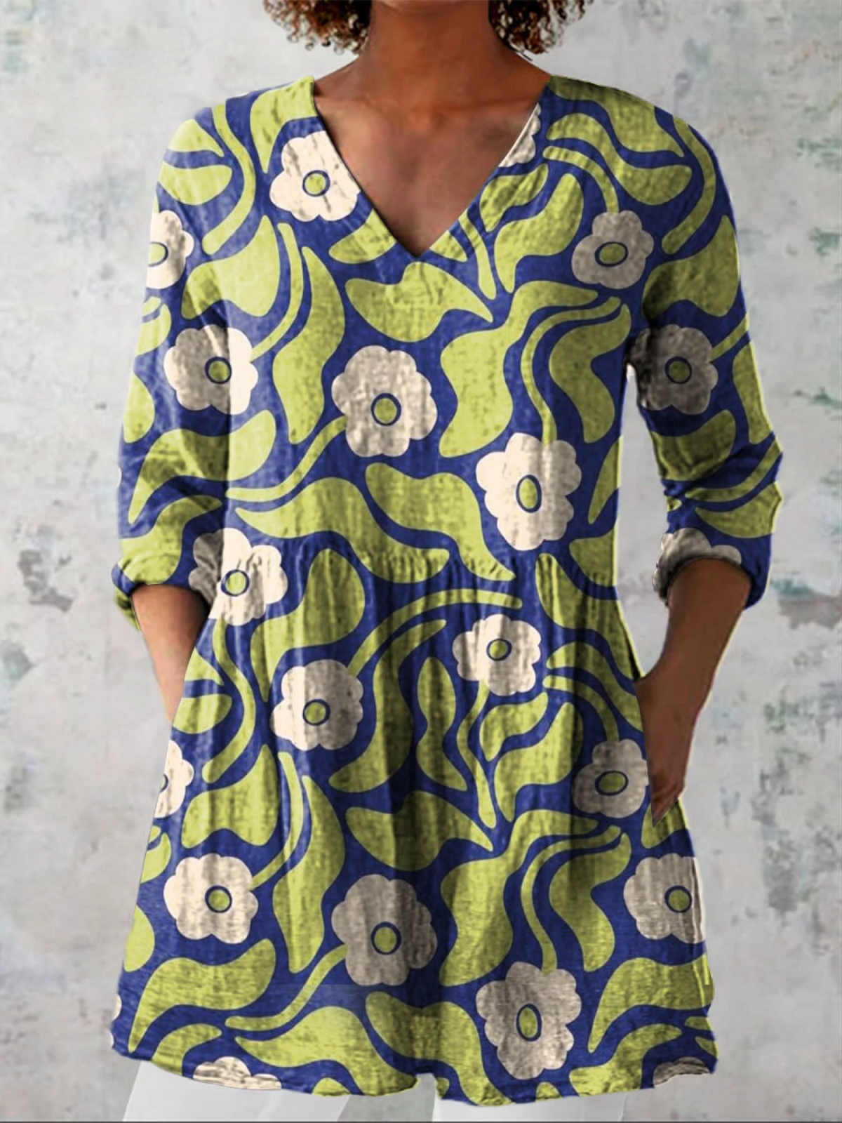 Dora - Long Blouse with V-Neck