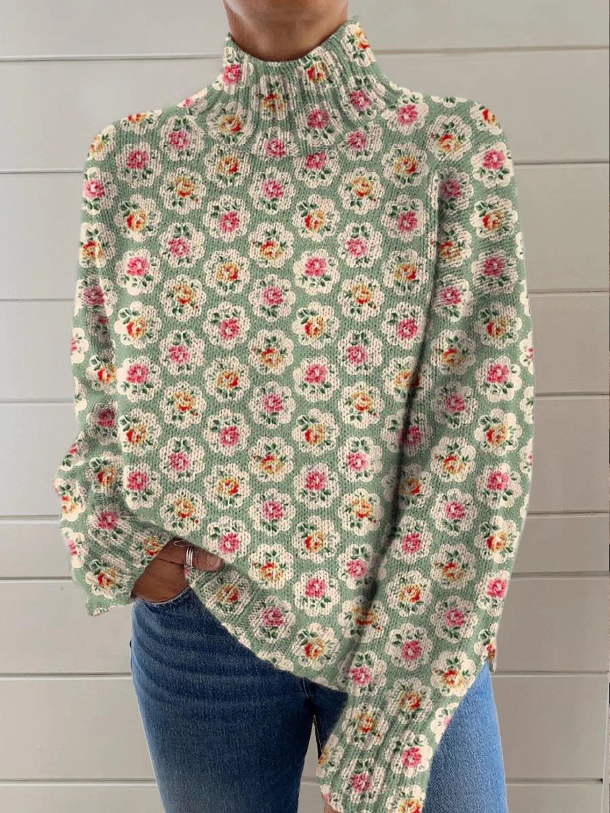 Amora - Lovely Floral Turtleneck