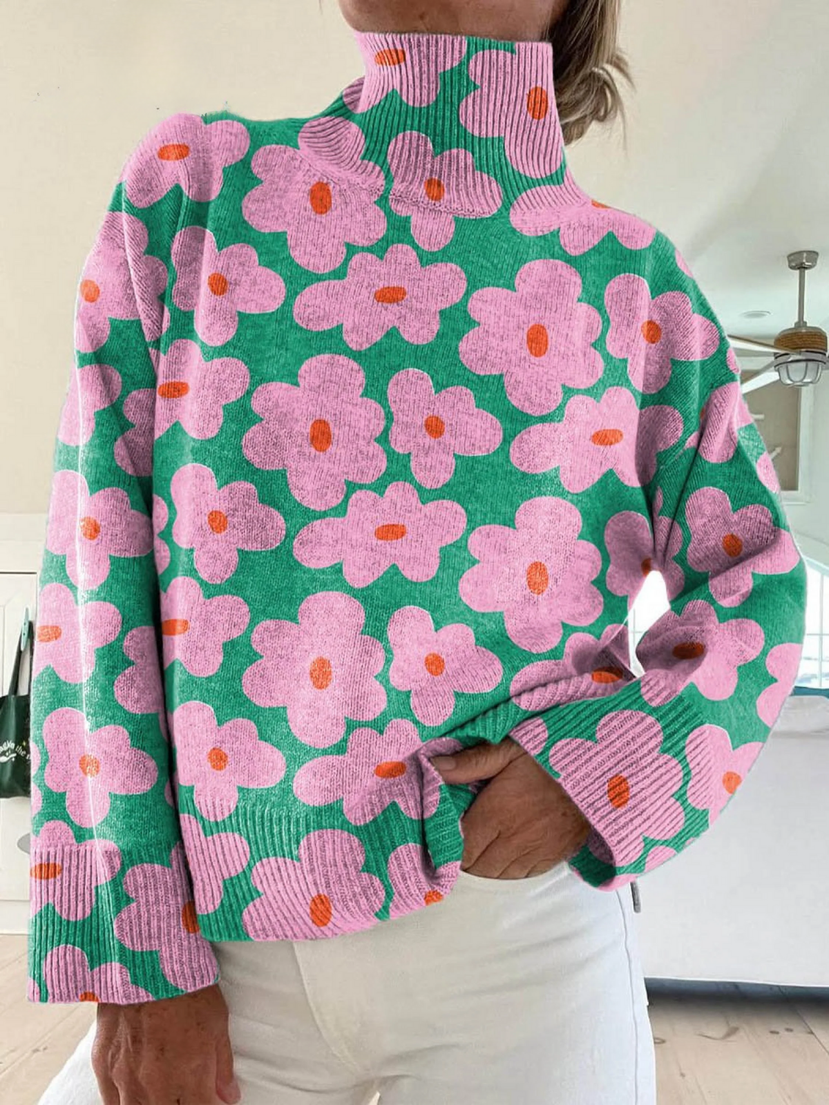Presley - Floral Knit Turtleneck