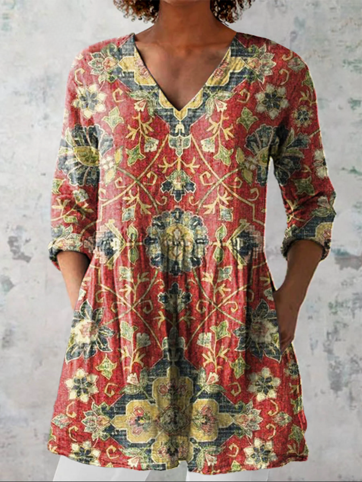 Geela - Long Blouse with V-Neck