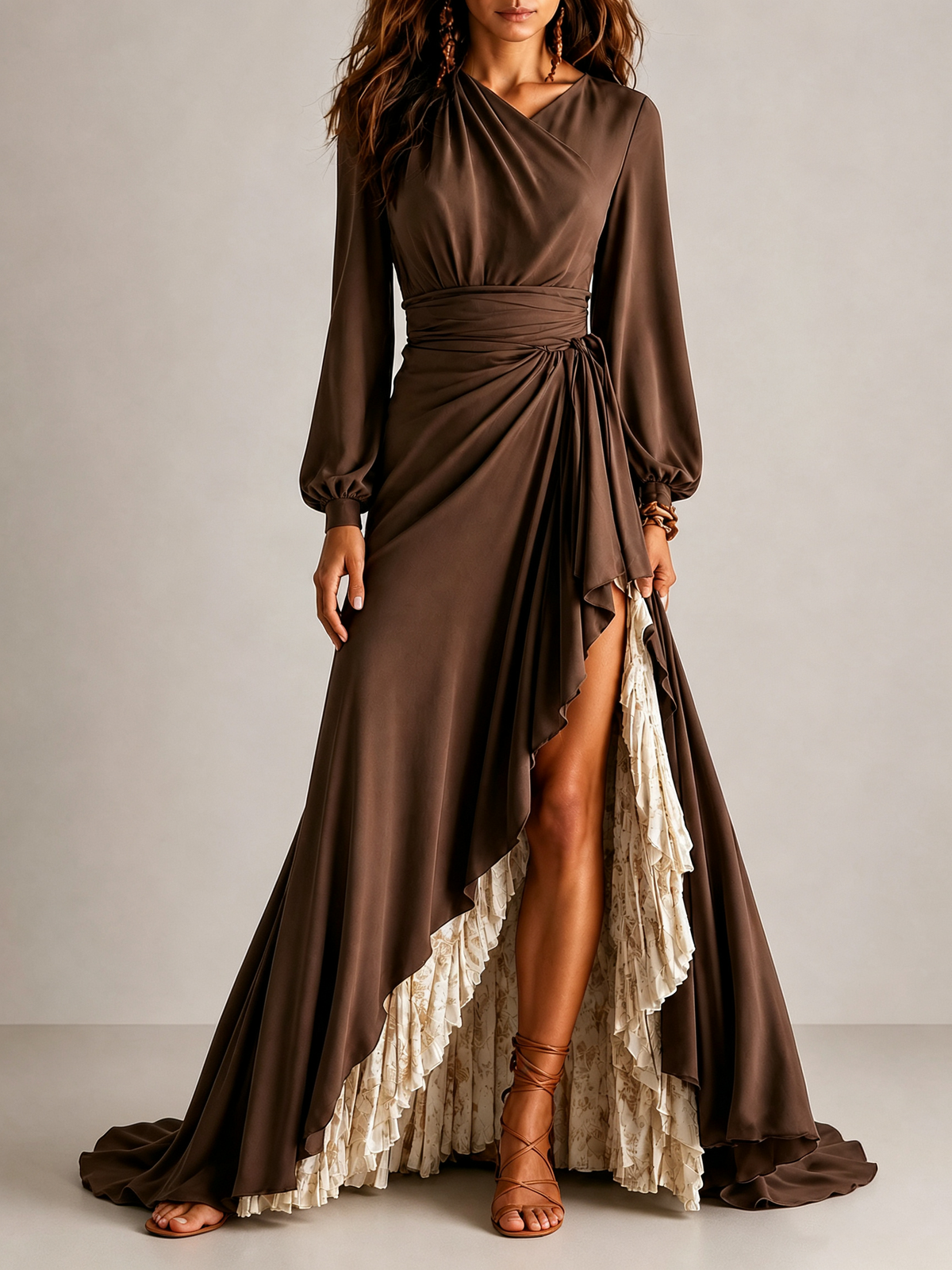 Adelaide – Wrap V-Neck Ruffle Maxi Dress