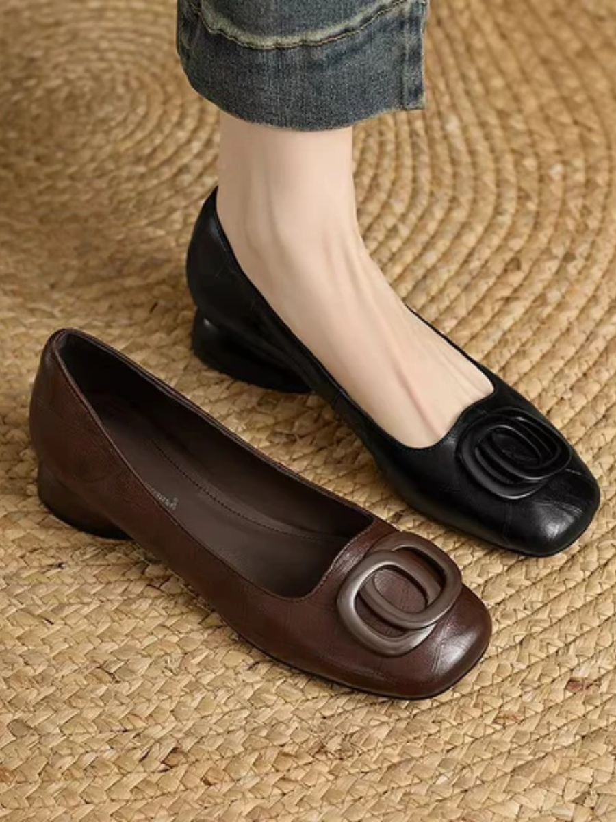 Kerina - Genuine Leather Square-Toe Flats