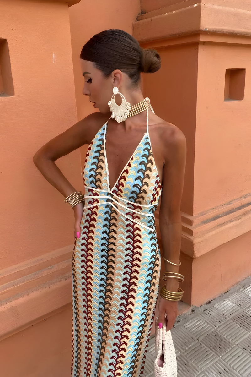Malia – Boho Maxi Dress with Open Back