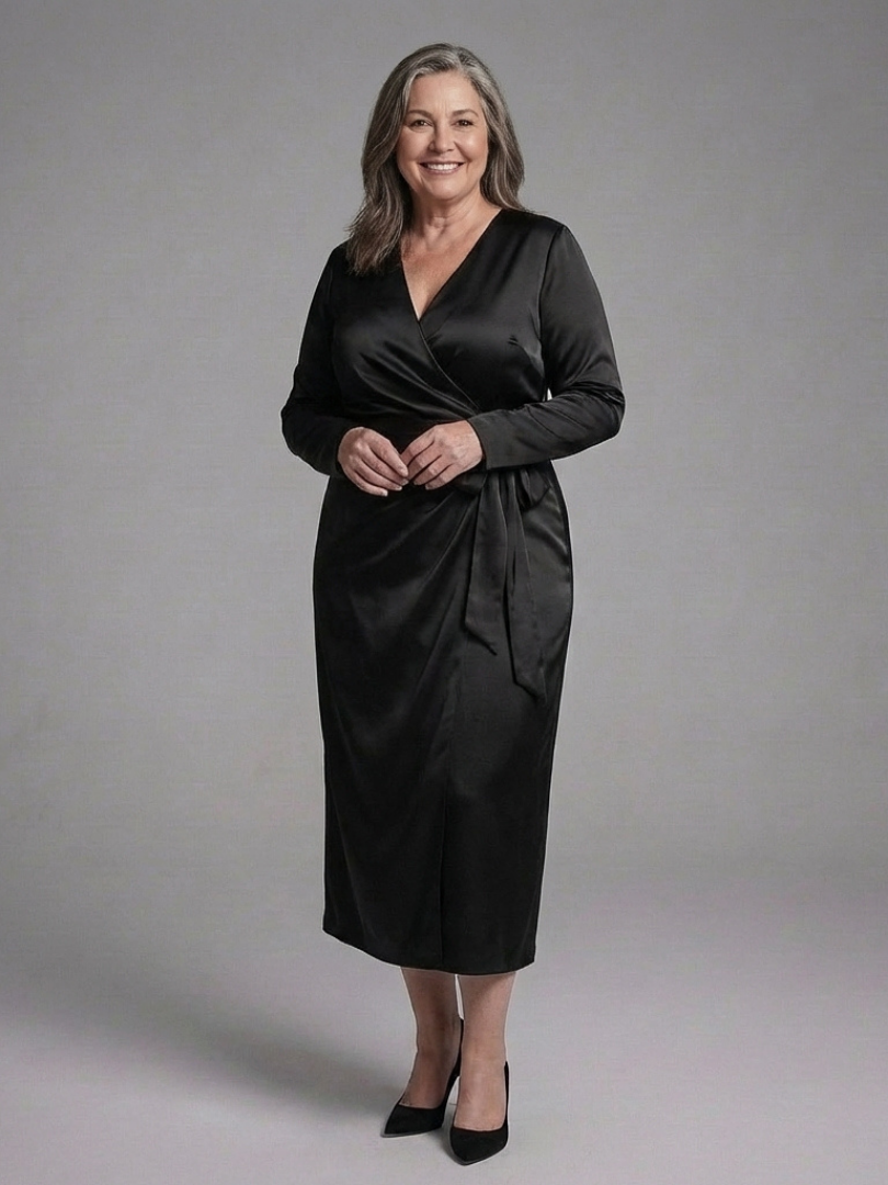 Louzette - Long Sleeve Midi Dress With Side Closure