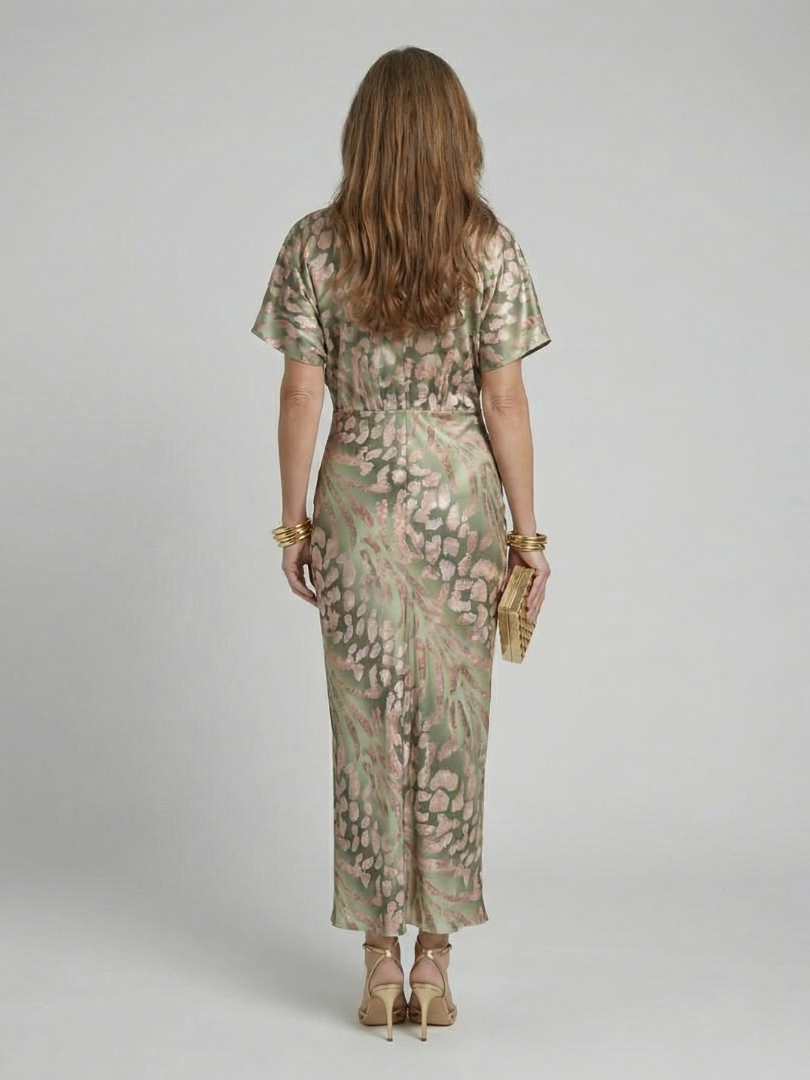 Caroline - Print V-Neck Wrap Waist Midi Dress