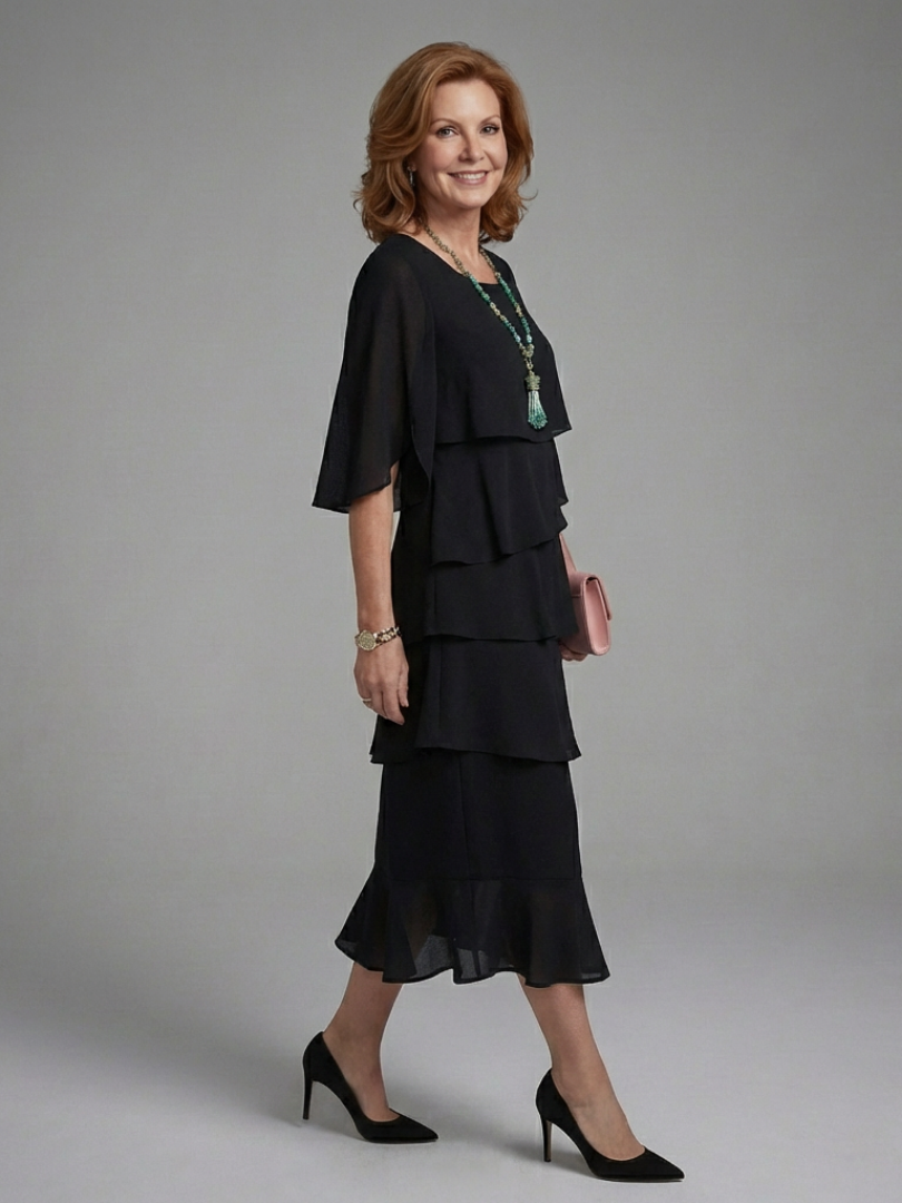 Maeline - Layered Sleeve Midi Dress