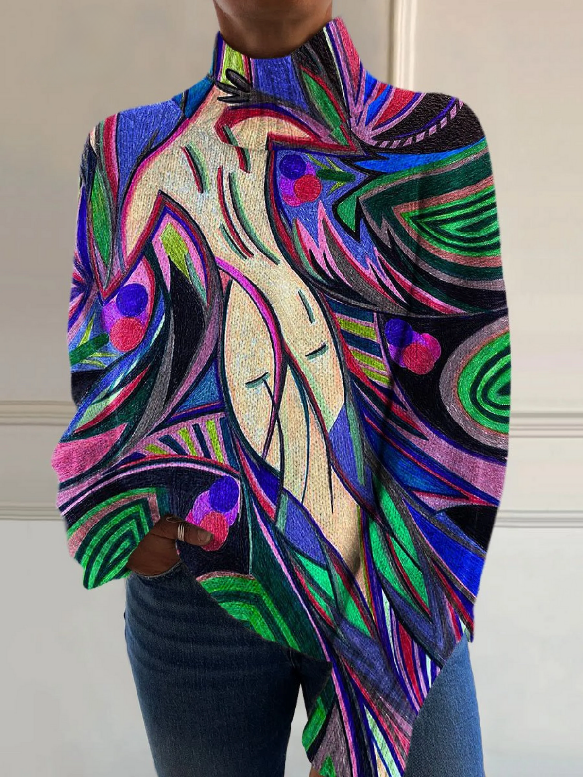 Lola - Retro Abstract Turtleneck