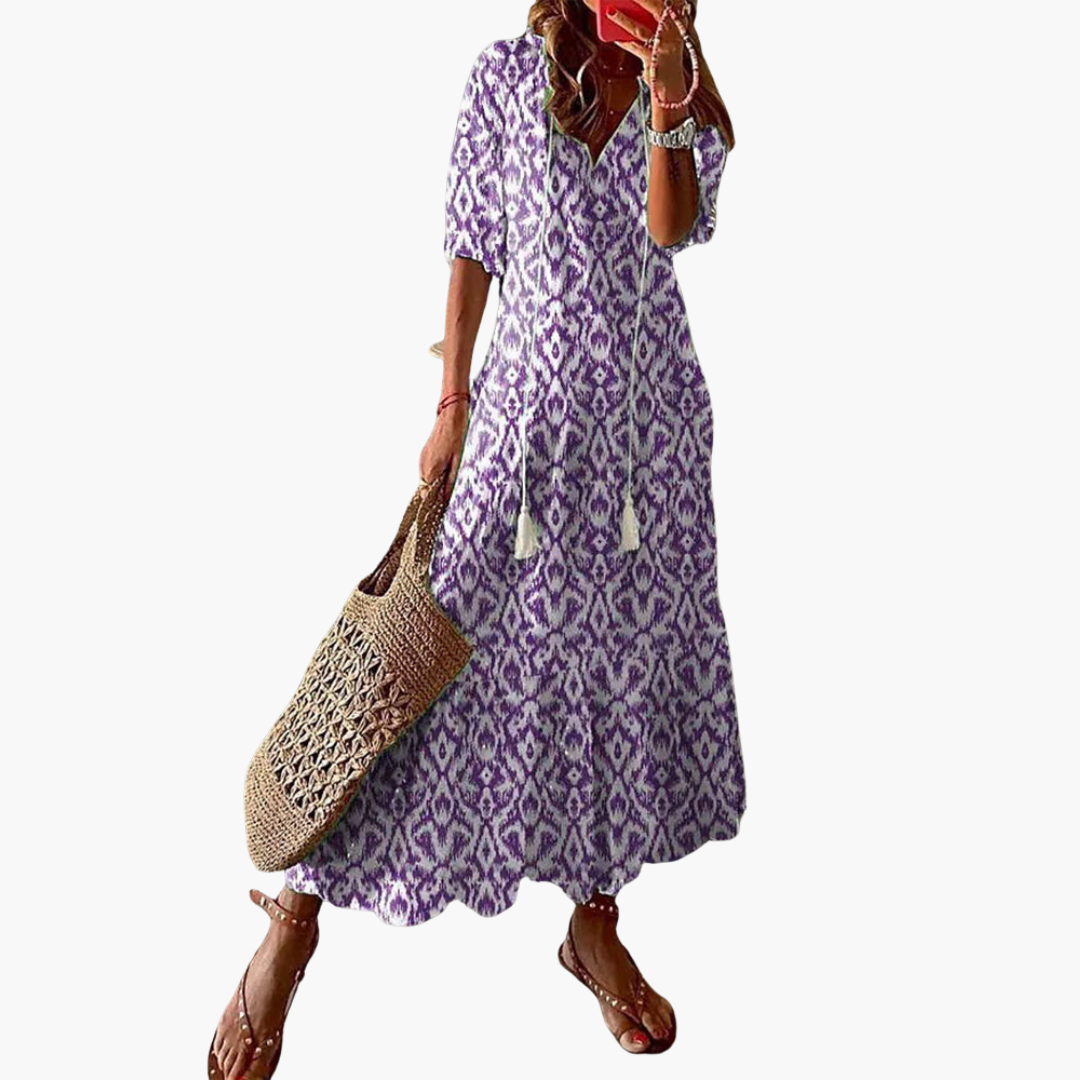 Mia | Boho Vintage V-Neck Summer Dress
