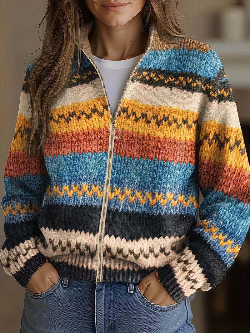 Elspeth - Multicolor Zigzag Striped Knit Cardigan