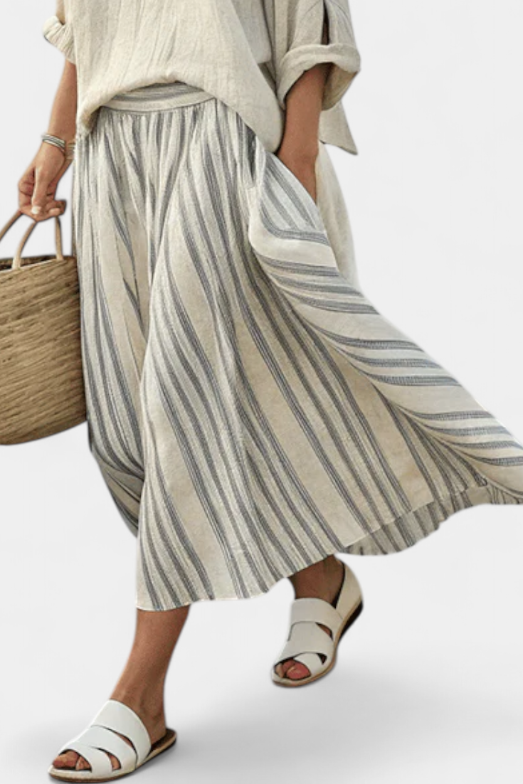 Jaine – Comfortable Blouse and Striped Midi Skirt