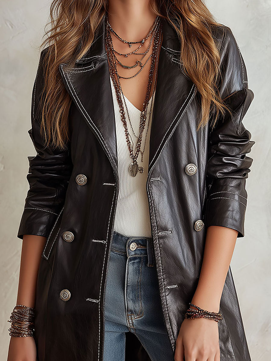 Monroe - Vintage Eco-Leather Trench Coat