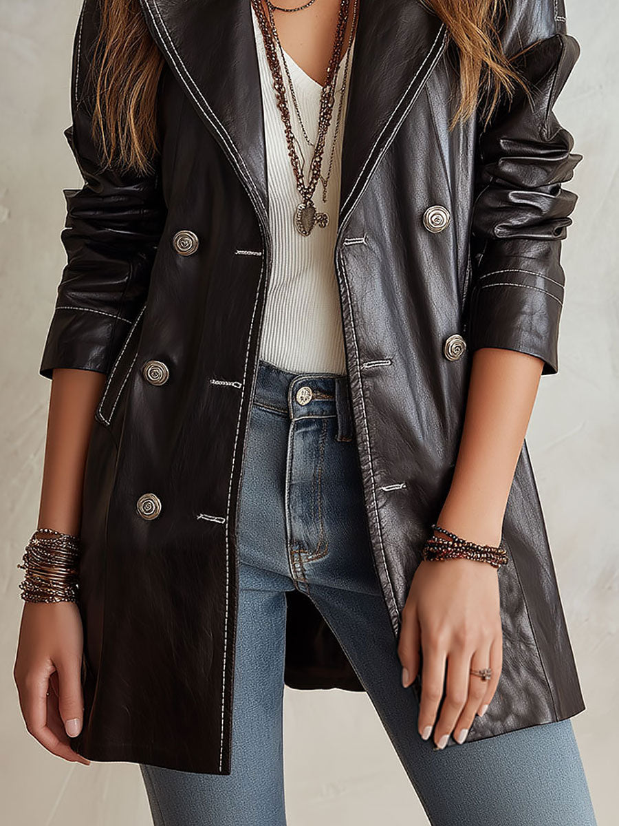 Monroe - Vintage Eco-Leather Trench Coat