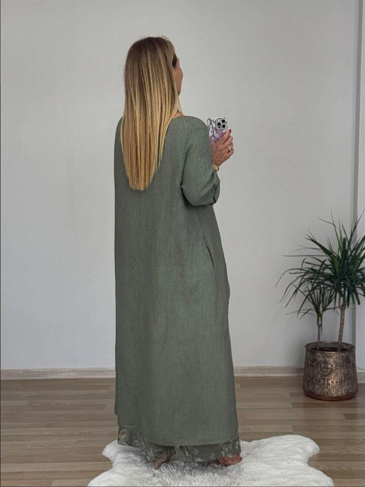 Laine – Long-Sleeved Top and Printed Wide-Leg Pants Set