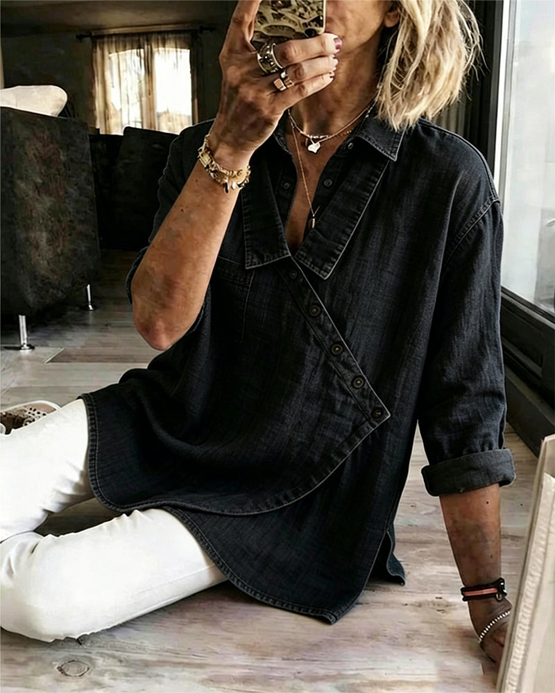 Veronica - Denim Button-Up Blouse