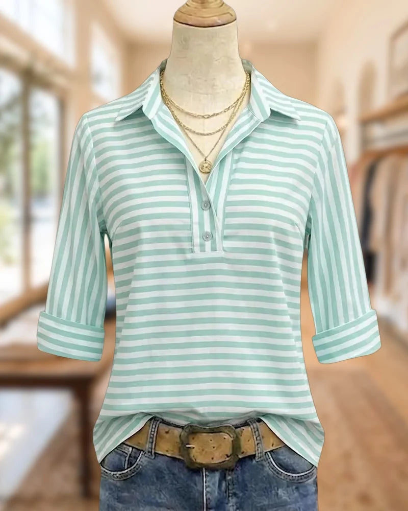 Euna - Cotton Stripe Gingham Blouse