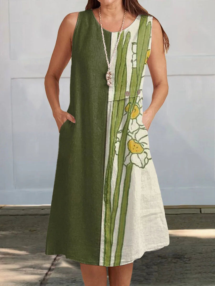 Amella - Sleeveless Geometric Print Wrap Dress