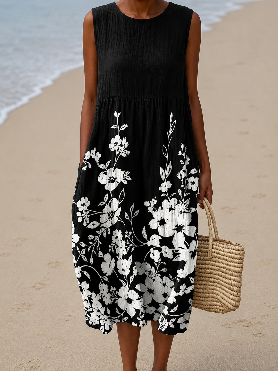 Olga - Sleeveless Printed Midi Casual Dress