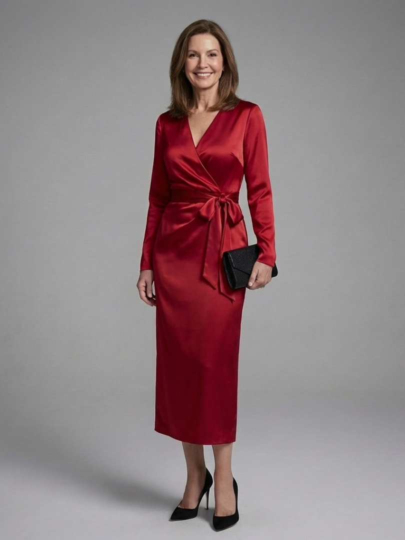Louzette - Long Sleeve Midi Dress With Side Closure