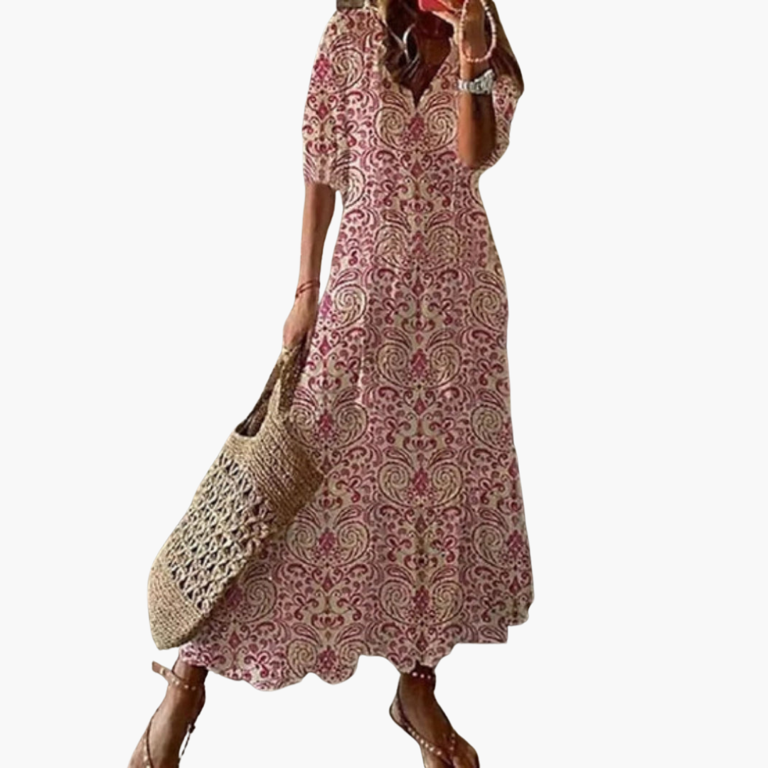 Mia | Boho Vintage V-Neck Summer Dress