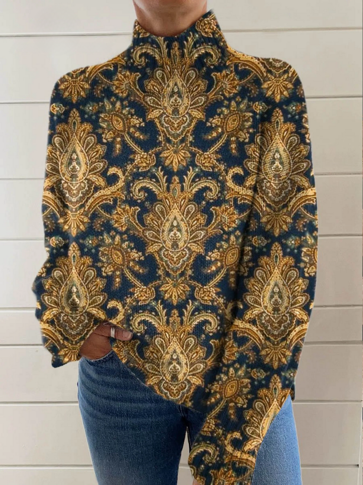 Ana - Vintage Floral Art Turtleneck
