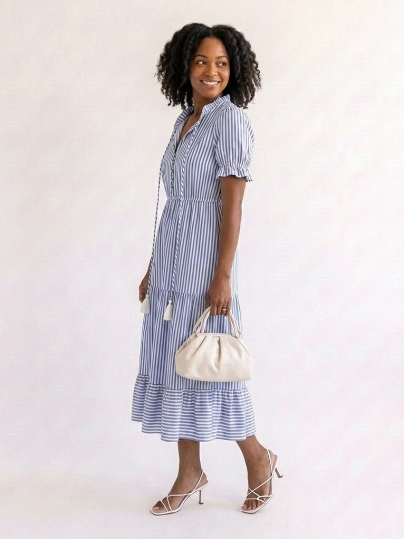 Glady - Short Sleeve Striped Midi Dress