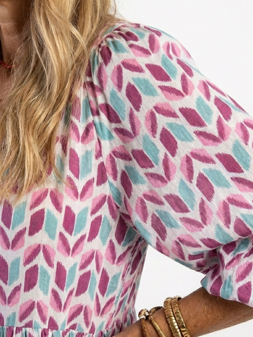 Myra - Geometric Print Long Sleeve Midi Dress