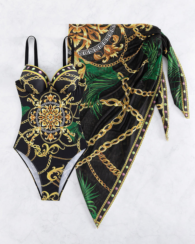 Valerie - One-Piece Swimsuit With Push-Up Effect And Matching Beach Skirt