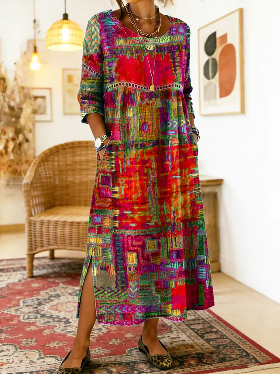 Jecka - Printed Dress with Ethnic Patchwork