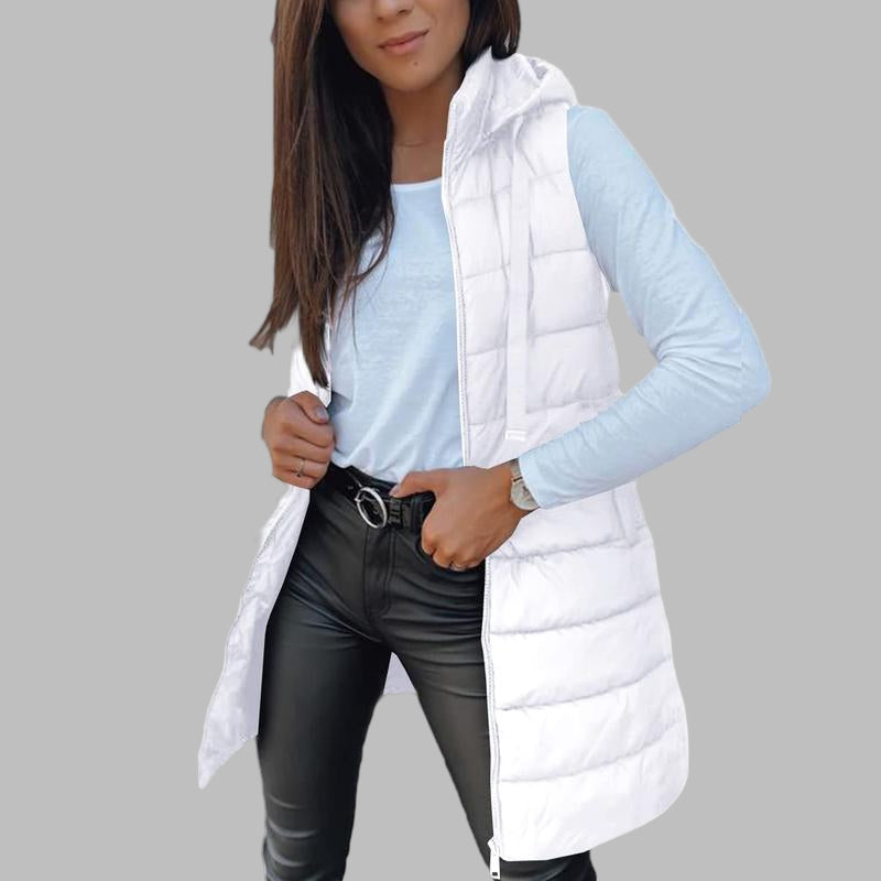 Zaira - Casual Sleeveless Hood Long Puffer Vest