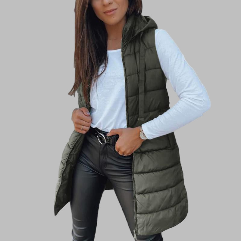 Zaira - Casual Sleeveless Hood Long Puffer Vest