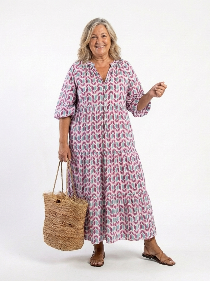 Myra - Geometric Print Long Sleeve Midi Dress