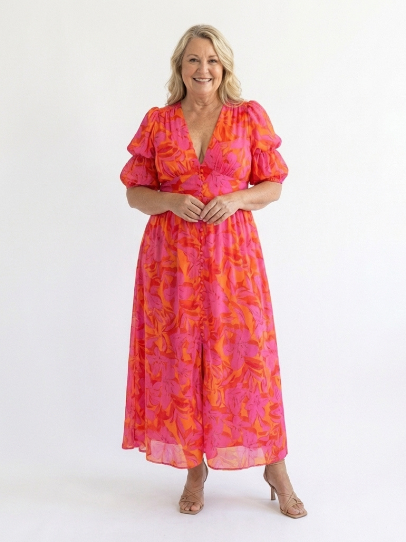 Devina - Floral V-Neck Midi Dress