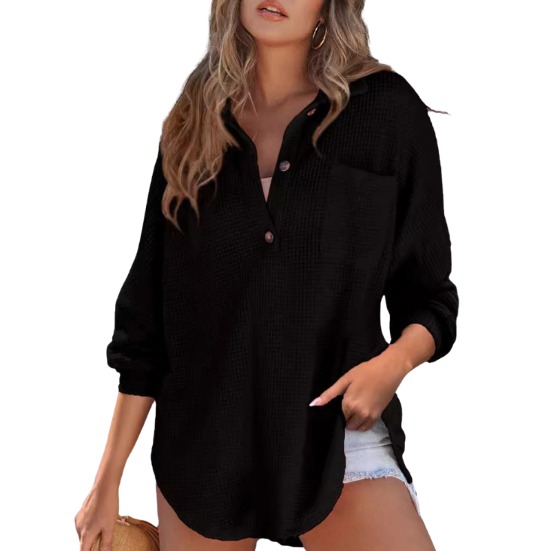 Ava – Casual Lightweight Button V Neck Tunic Blouse