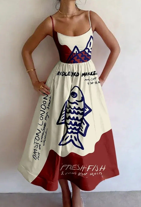 Marie - Coastal Sketch Midi Dress
