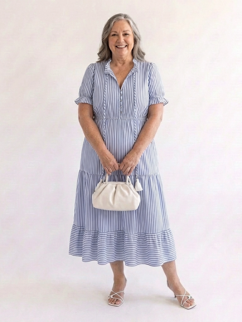 Glady - Short Sleeve Striped Midi Dress