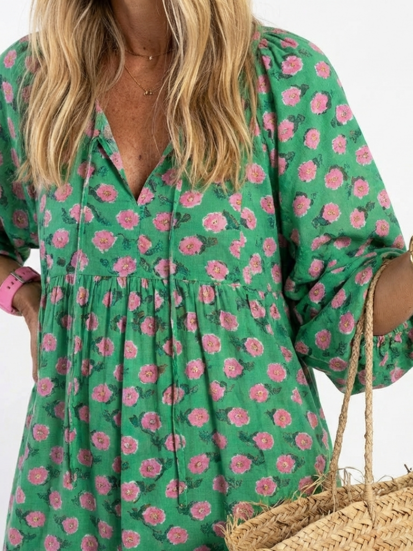 Francine - Floral Print V-Neck Tiered Midi Dress