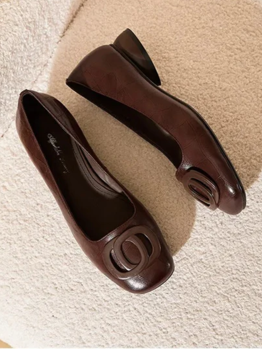 Kerina - Genuine Leather Square-Toe Flats
