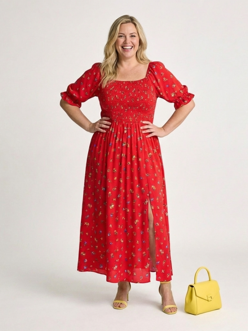 Dasey - Square Neck Floral Midi Dress