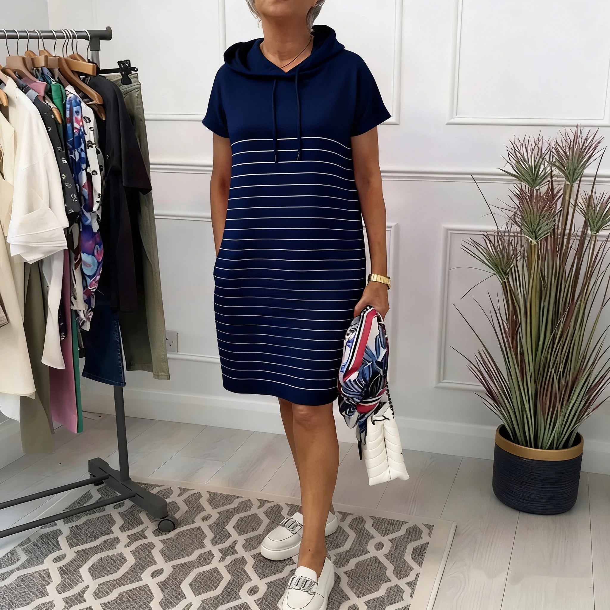 Pola - Hooded Striped Everyday Dress