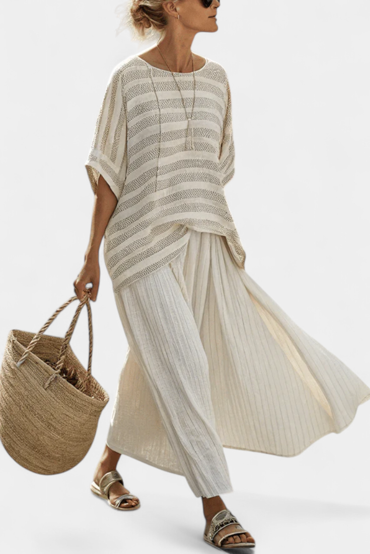Zia – Natural Bamboo Striped Top and Flowing Linen Pants