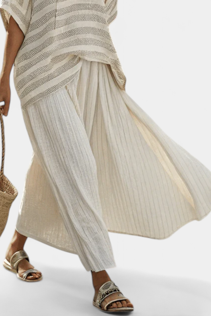 Zia – Natural Bamboo Striped Top and Flowing Linen Pants